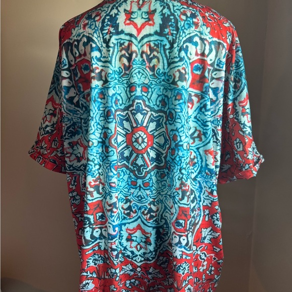 Graphic Tunic with Short Sleeves and Mandarin Collar - Picture 6 of 7